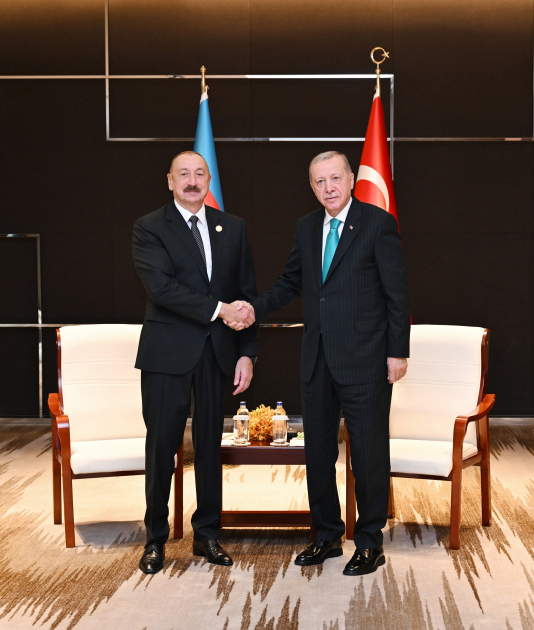 Tiencində Azərbaycan Prezidenti İlham Əliyevin Türkiyə Prezidenti Rəcəb Tayyib Ərdoğanla görüşü keçirilir (FOTO)