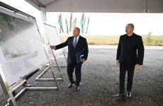Prezident İlham Əliyev Füzuli rayonunun yeni salınacaq Qaraxanbəyli kəndinin təməlini qoyub (FOTO)