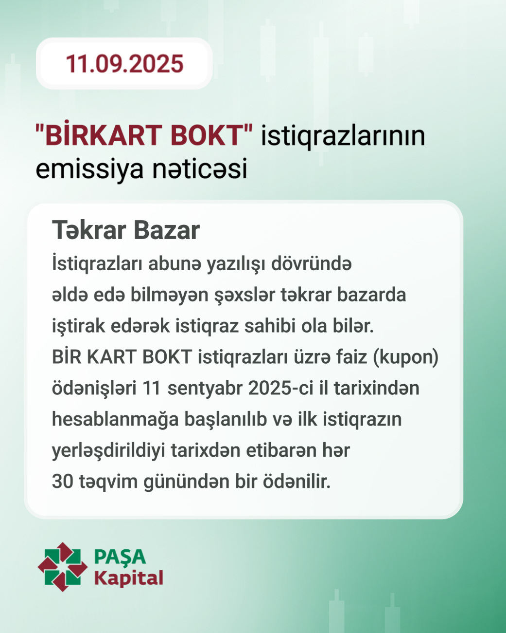 PAŞA Kapital "BirKart BOKT" MMC-nin 2 milyon manatlıq istiqraz emissiyasını uğurla həyata keçirdi (FOTO)