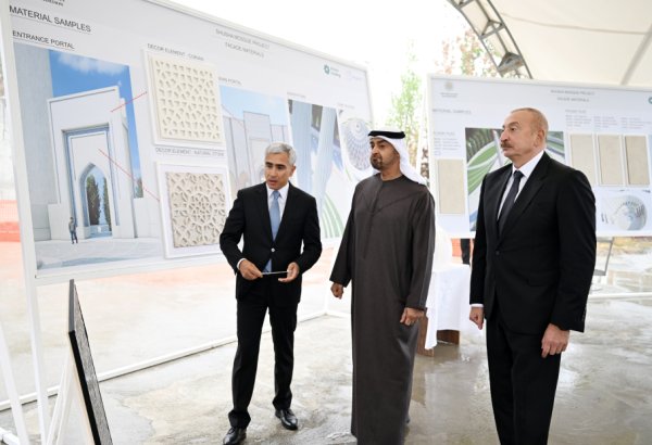 Prezident İlham Əliyev və Prezident Şeyx Məhəmməd bin Zayed Al Nəhyan Yeni Şuşa məscidində tikinti işlərinin gedişi ilə tanış olublar (FOTO/VİDEO)