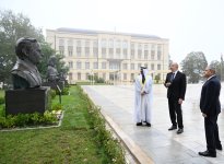 Azərbaycan və Birləşmiş Ərəb Əmirliklərinin Prezidentləri Şuşada Azərbaycanın tanınmış şəxsiyyətlərinin güllələnmiş heykəllərinə baxıblar (FOTO)