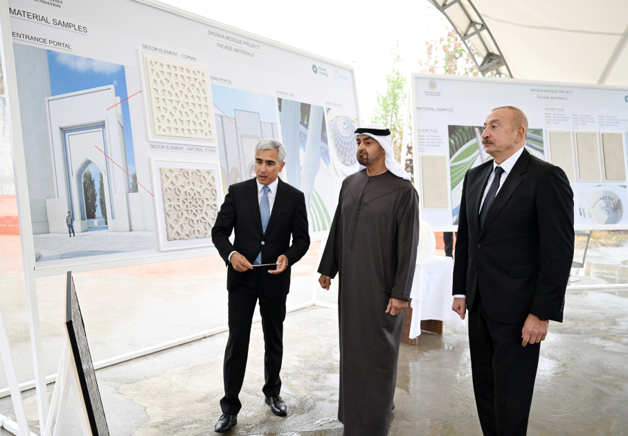 Prezident İlham Əliyev və Prezident Şeyx Məhəmməd bin Zayed Al Nəhyan Yeni Şuşa məscidində tikinti işlərinin gedişi ilə tanış olublar (FOTO)