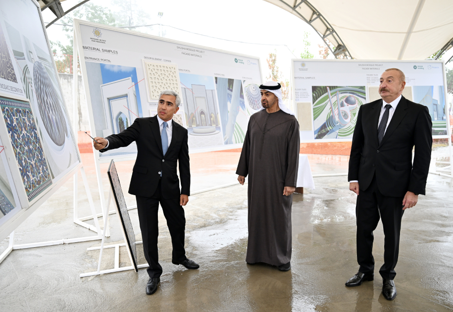 Prezident İlham Əliyev və Prezident Şeyx Məhəmməd bin Zayed Al Nəhyan Yeni Şuşa məscidində tikinti işlərinin gedişi ilə tanış olublar (FOTO)