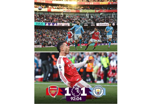 İngiltərə Premyer Liqası: “Arsenal” evdə “Mançester Siti” ilə bərabərə qaldı