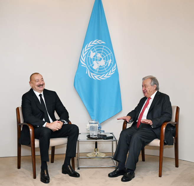 Azərbaycan Prezidenti İlham Əliyev BMT-nin Baş katibi Antonio Quterreş ilə görüşüb (FOTO)