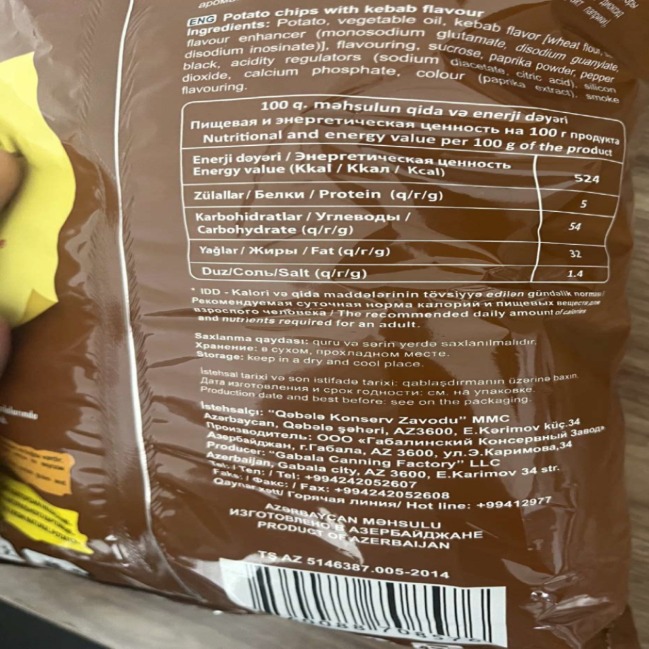 Çips məhsulu partiyalarında uyğunsuzluq aşkarlanıb (FOTO)