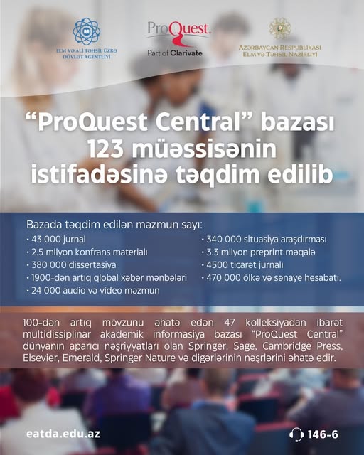 “ProQuest Central” bazası 123 müəssisənin istifadəsinə təqdim edilib