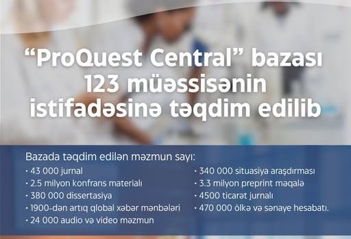 “ProQuest Central” bazası 123 müəssisənin istifadəsinə təqdim edilib