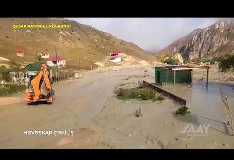 Qusarın Laza kəndinin yolu lil və palçıqdan təmizlənir (VİDEO)