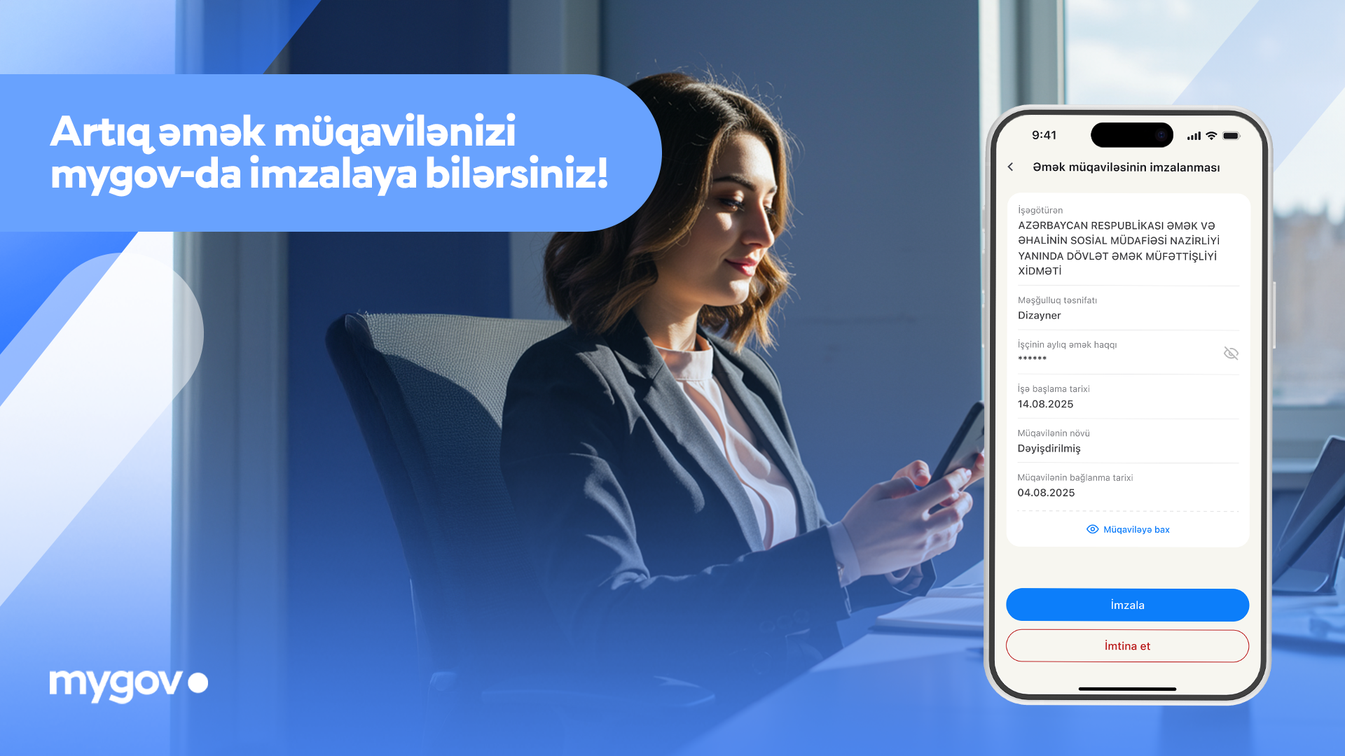 Vətəndaşlar əmək müqavilələrini artıq “mygov” platformasında imzalaya biləcəklər