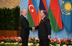 Prezident İlham Əliyev MDB Dövlət Başçıları Şurasının iclasında iştirak etmək üçün Düşənbədəki "Millət" sarayına gəlib (FOTO/VİDEO)