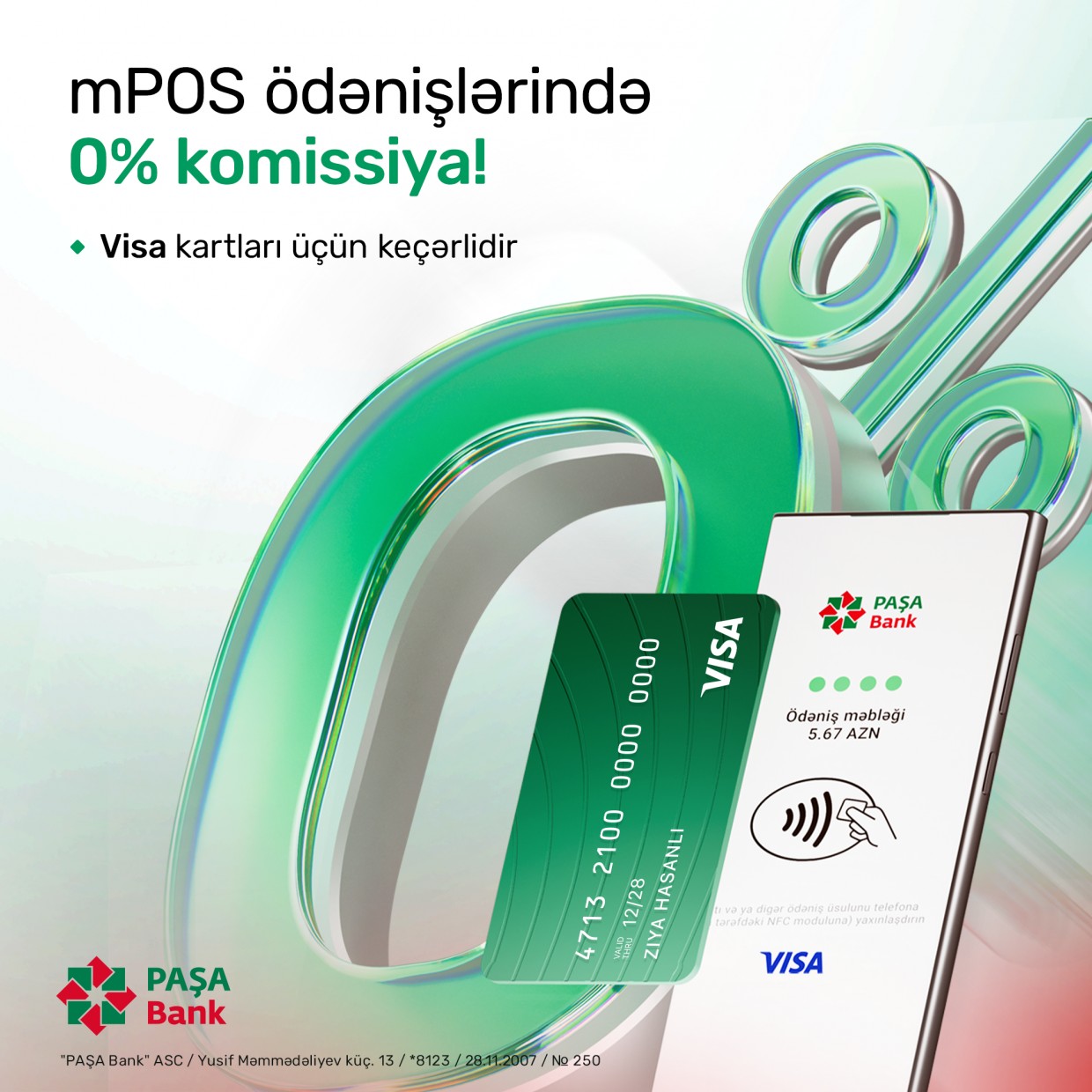 “PAŞA Bank”dan "mPOS" ilə ödəniş qəbulunda 0% komissiya!