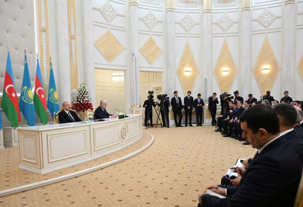 Prezident İlham Əliyev və Kasım-Jomart Tokayev mətbuata bəyanatlarla çıxış ediblər (FOTO/VİDEO) (YENİLƏNİB)