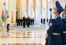 Prezident İlham Əliyevin Astanada rəsmi qarşılanma mərasimi olub (YENİLƏNİB) (FOTO)