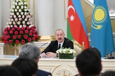 Prezident İlham Əliyev və Kasım-Jomart Tokayev mətbuata bəyanatlarla çıxış ediblər (FOTO)