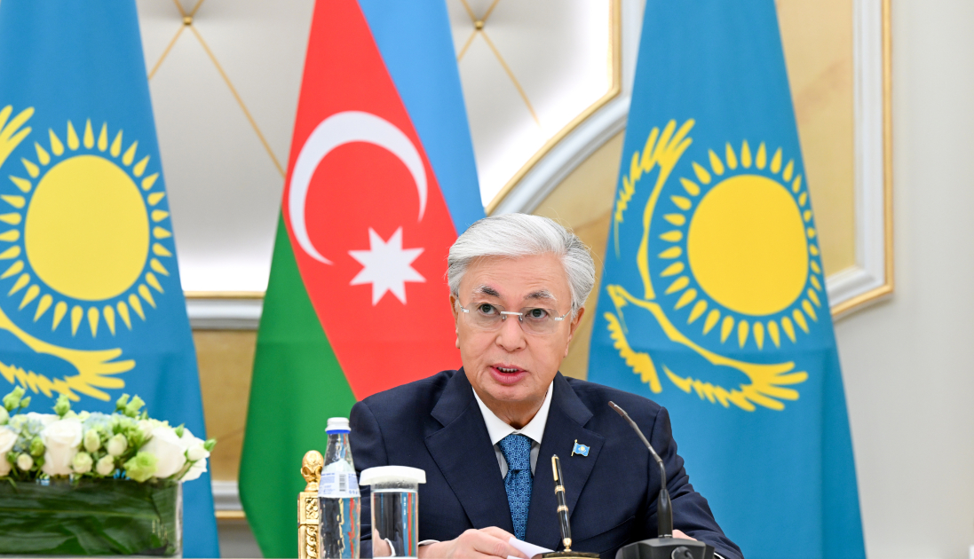 Prezident İlham Əliyev və Kasım-Jomart Tokayev mətbuata bəyanatlarla çıxış ediblər (FOTO)