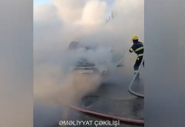 Salyanda minik avtomobili yanıb (VİDEO)