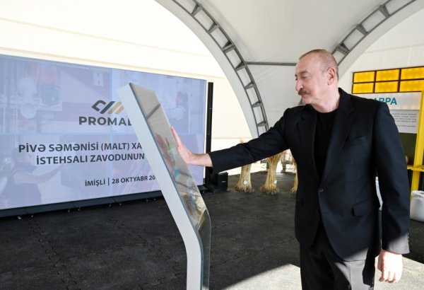 Prezident İlham Əliyev İmişlidə “Promalt” MMC-nin arpa emalı müəssisəsinin açılışında iştirak edib (FOTO/VİDEO)