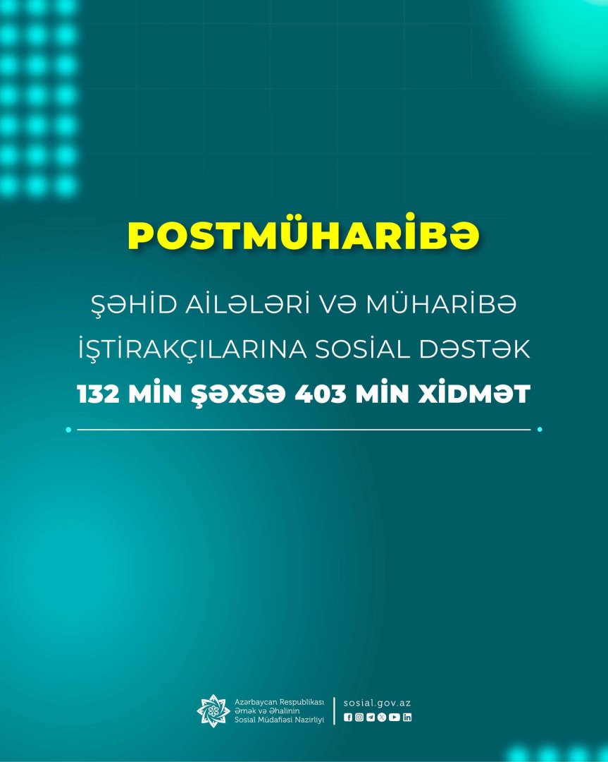 Postmüharibə dövründə xidmət göstərilən şəhid ailələri üzvləri və müharibə iştirakçılarının sayı açıqlandı