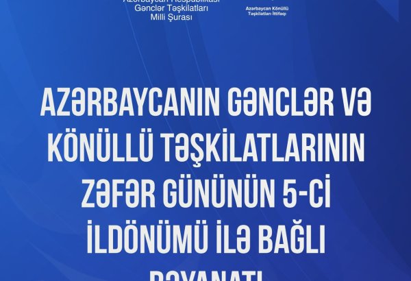 Azərbaycanın Gənclər və Könüllü Təşkilatları tarixi Zəfərin 5-ci ildönümü ilə bağlı birgə bəyanat yayıb