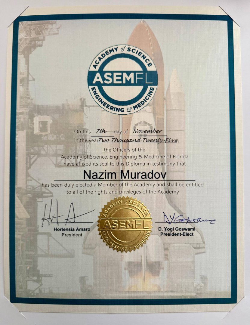 Azərbaycanlı alim Florida Elm, Mühəndislik və Tibb Akademiyasının üzvü seçilib (FOTO)