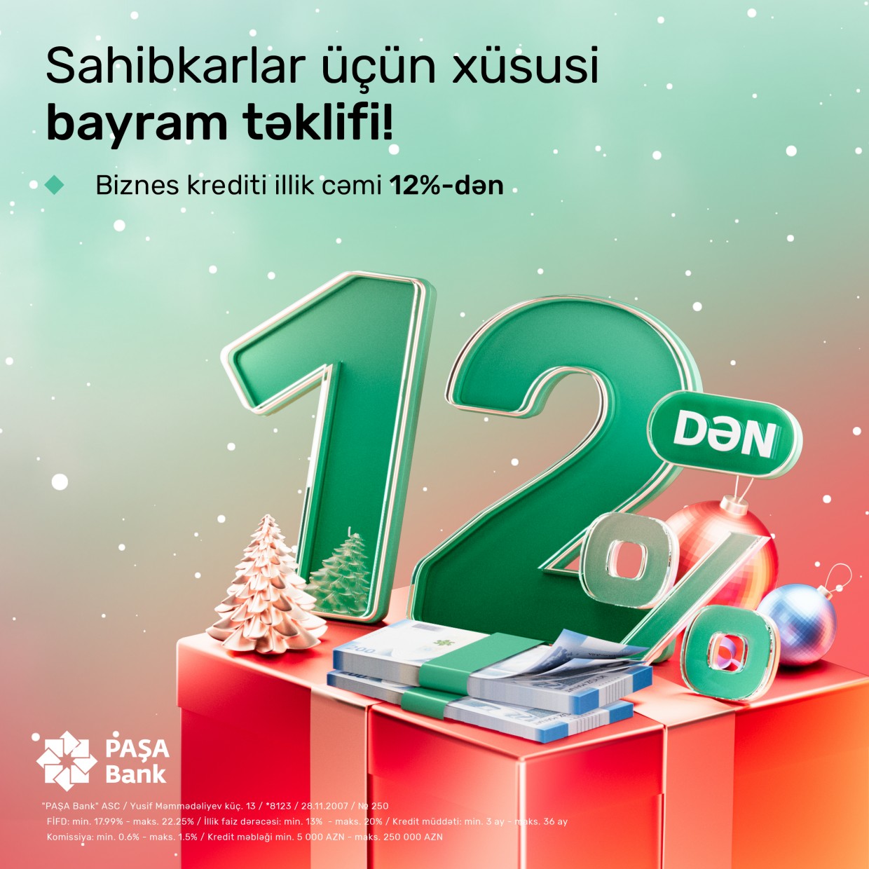 “PAŞA Bank” sahibkarlara illik 12%-dən başlayan biznes krediti təklif edir