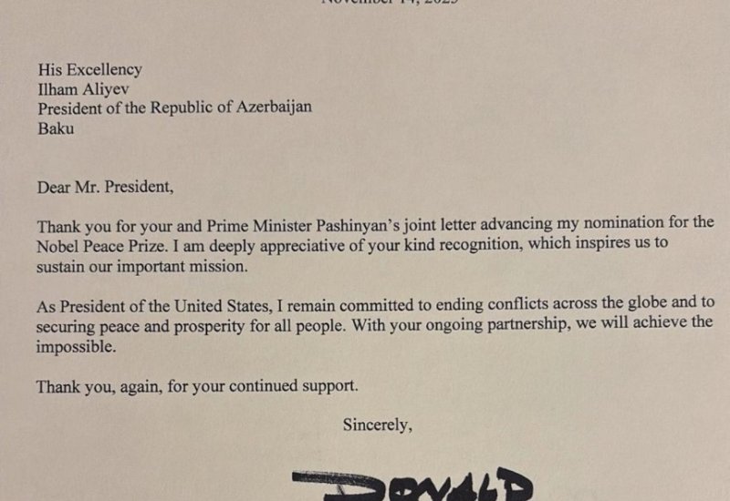 Donald Tramp Prezident İlham Əliyevə təşəkkür edib