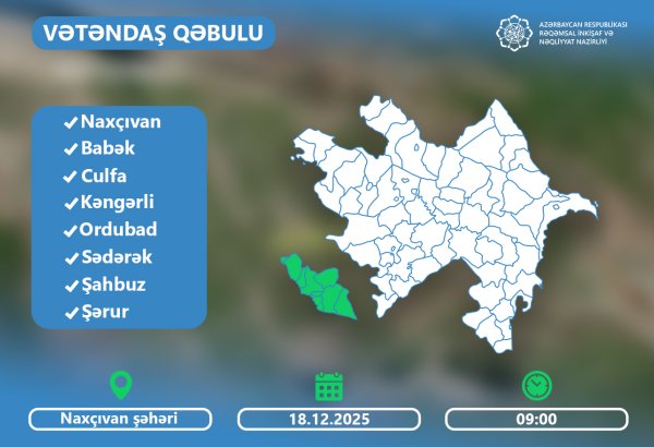 Rəşad Nəbiyev Naxçıvanda vətəndaşları qəbul edəcək