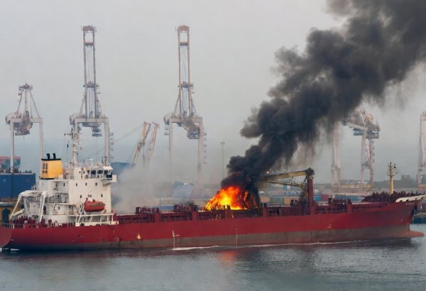 Cənubi Koreyada Rusiya gəmisi yanıb