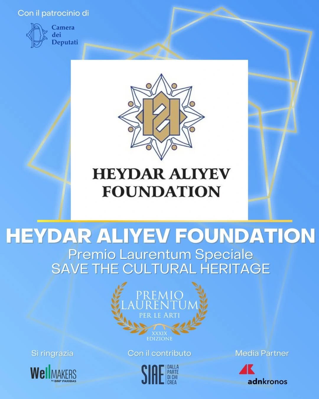 Heydər Əliyev Fondu İtaliyanın Laurentum mükafatı ilə təltif olunub (FOTO)