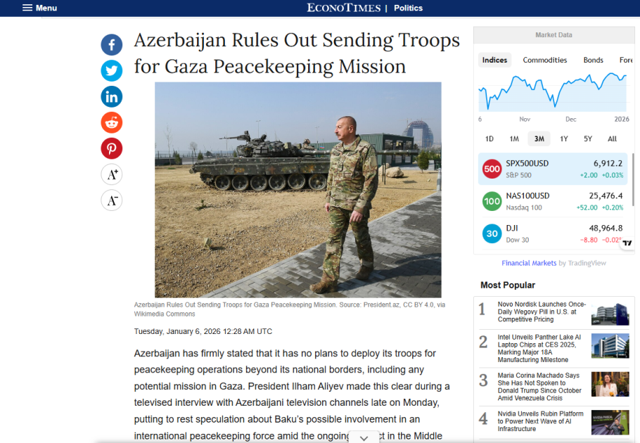 Prezident İlham Əliyevin yerli televiziya kanallarına müsahibəsi dünya mediasının diqqət mərkəzindədir (FOTO)