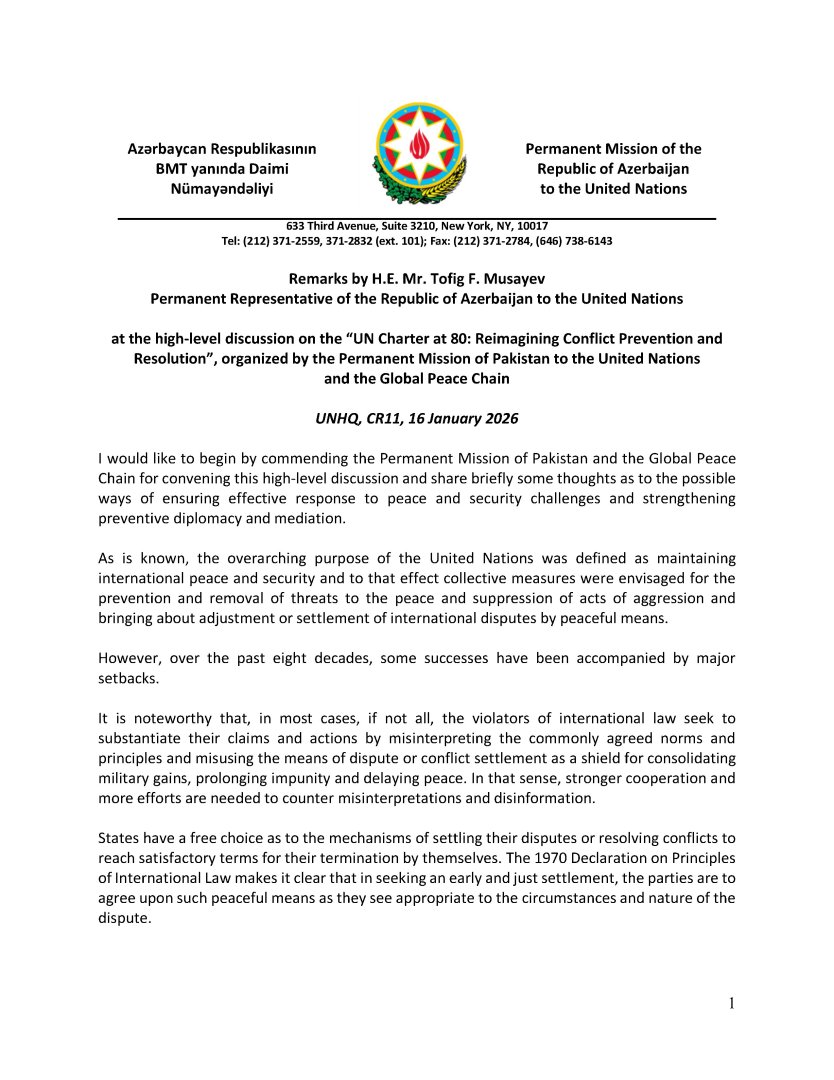 BMT-də beynəlxalq sülh və təhlükəsizlik məsələlərində Azərbaycanın mövqeyi diqqətə çatdırılıb (FOTO)