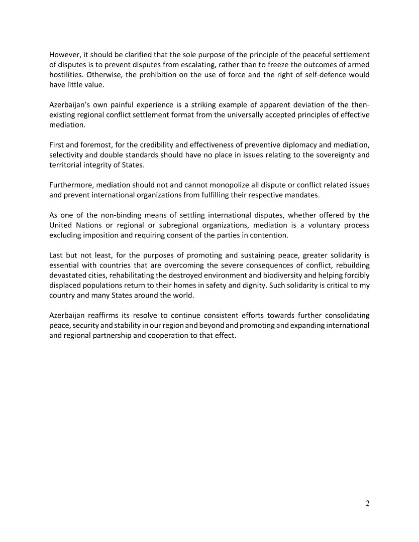 BMT-də beynəlxalq sülh və təhlükəsizlik məsələlərində Azərbaycanın mövqeyi diqqətə çatdırılıb (FOTO)