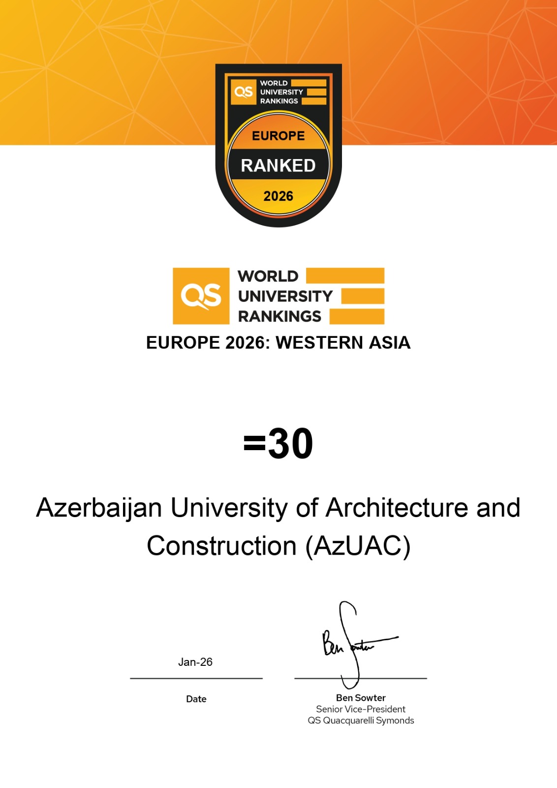 AzMİU beynəlxalq reytinqlərdə mövqeyini əhəmiyyətli dərəcədə gücləndirib (FOTO)