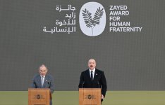Prezident İlham Əliyevə Əbu-Dabidə “Zayed İnsan Qardaşlığı Mükafatı” təqdim olunub (FOTO)