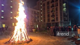 Ağdamda Su Çərşənbəsi münasibətilə ilk bayram tonqalı qalandı (FOTO)