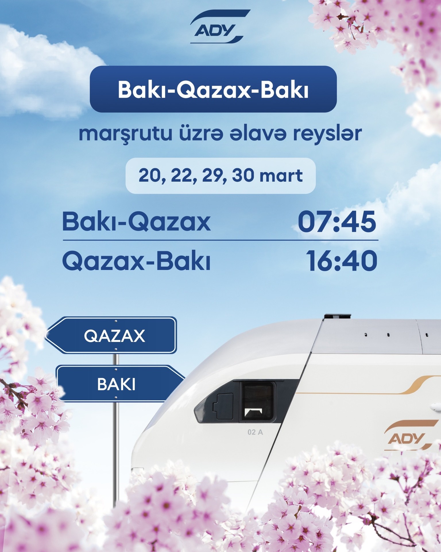 Bakı-Qazax-Bakı marşrutu üzrə əlavə qatar reysləri təyin edildi (FOTO)