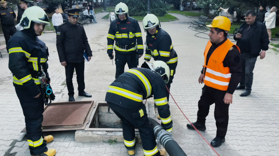 FHN Gəncədə şərti yanğın təlimi keçirib (FOTO/VİDEO)