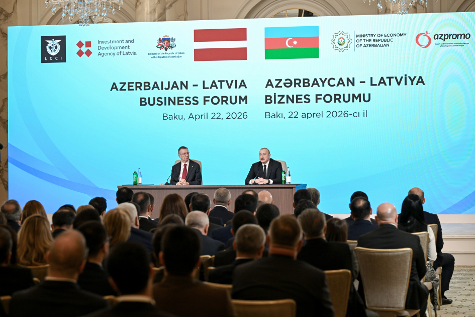Prezident İlham Əliyev və Latviya Prezidenti Edqars Rinkeviçsin iştirakı ilə Azərbaycan-Latviya biznes forumu keçirilib (FOTO)