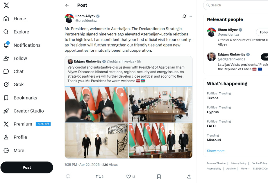 Prezident İlham Əliyev: Strateji Tərəfdaşlıq haqqında Bəyannamə Azərbaycan-Latviya münasibətlərini yüksək səviyyəyə qaldırdı (FOTO)