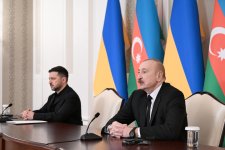 Qəbələdə Prezident İlham Əliyev və Ukrayna Prezidenti mətbuata bəyanatlarla çıxış ediblər (FOTO)