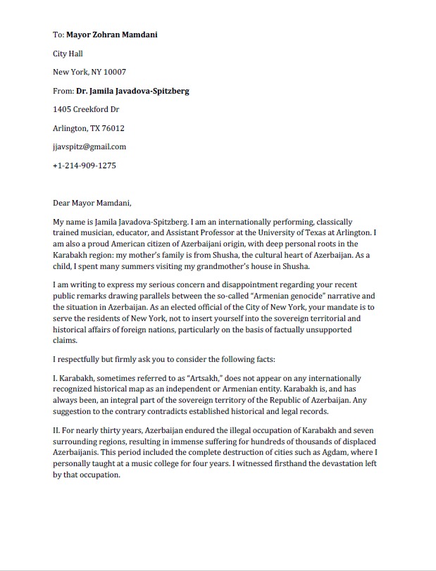 Dünya azərbaycanlıları Nyu-York merinə müraciət ediblər (FOTO)