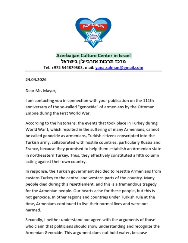 Dünya azərbaycanlıları Nyu-York merinə müraciət ediblər (FOTO)