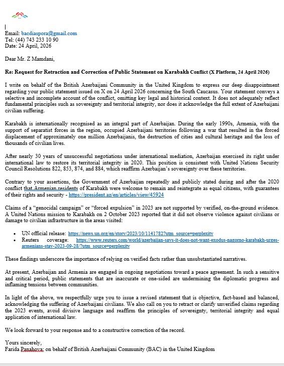 Dünya azərbaycanlıları Nyu-York merinə müraciət ediblər (FOTO)