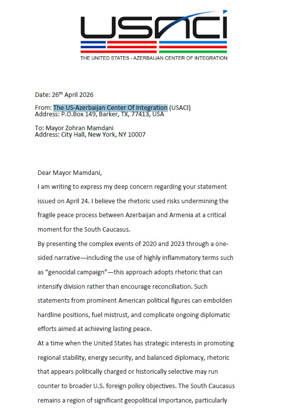 Dünya azərbaycanlıları Nyu-York merinə müraciət ediblər (FOTO)