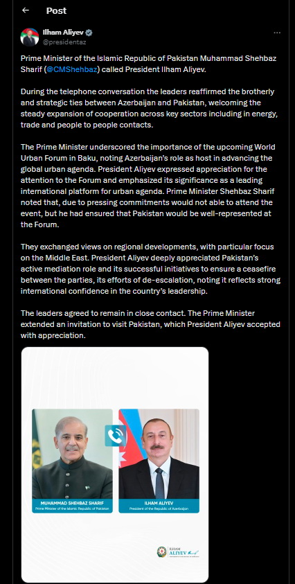 Prezident İlham Əliyevlə Pakistanın Baş naziri arasında telefon danışığı olub (FOTO)