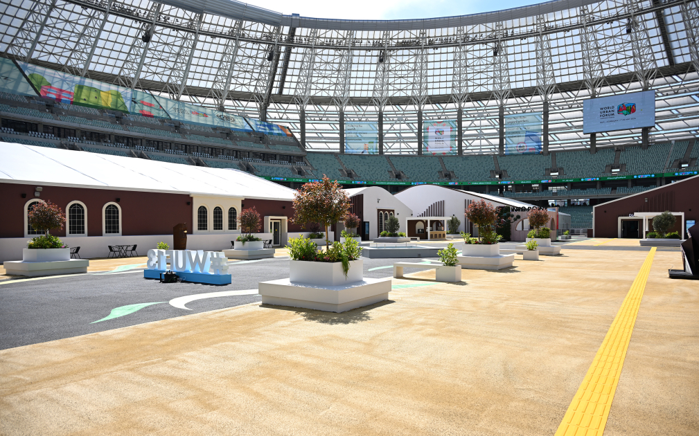 Prezident İlham Əliyev Bakı Olimpiya Stadionunun ərazisində WUF13 ilə bağlı görülən işlərlə tanış olub (FOTO/VİDEO)