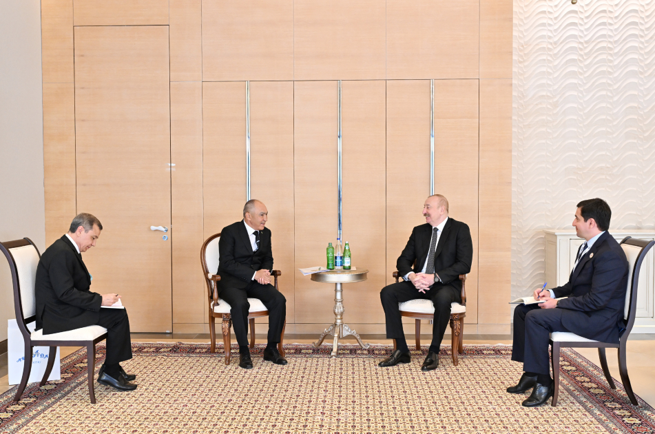Prezident İlham Əliyev Türkmənistanın Arkadağ şəhərinin Tikinti üzrə Dövlət Komitəsinin sədrini qəbul edib (FOTO)