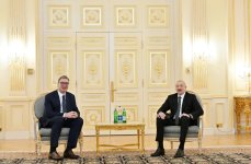 Prezident İlham Əliyev Serbiya Prezidenti ilə görüşüb (FOTO)
