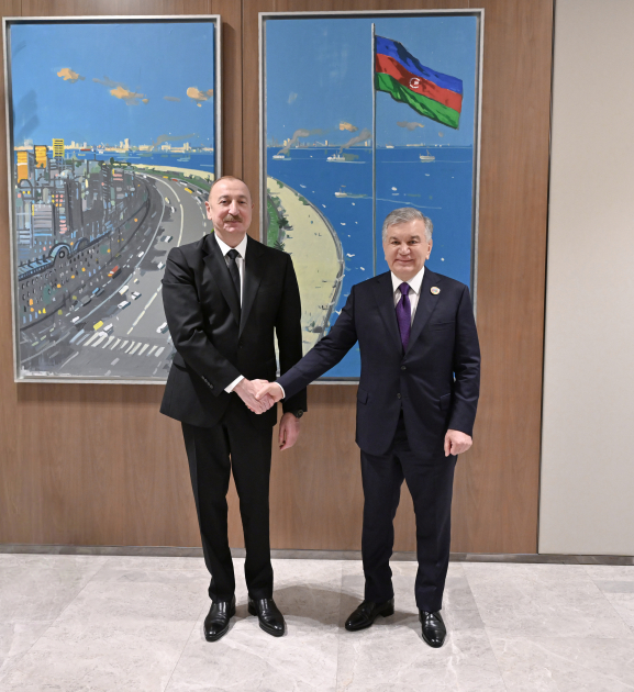 Prezident İlham Əliyev Özbəkistan Prezidenti Şavkat Mirziyoyevlə görüşüb (FOTO)